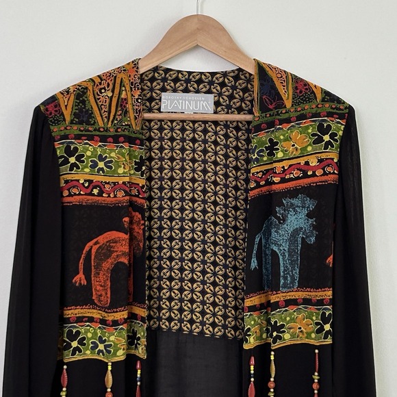Dorothy Schoelen Platinum Vintage Medium Black Multi Long Sleeve Sheer Jacket - Picture 3 of 16
